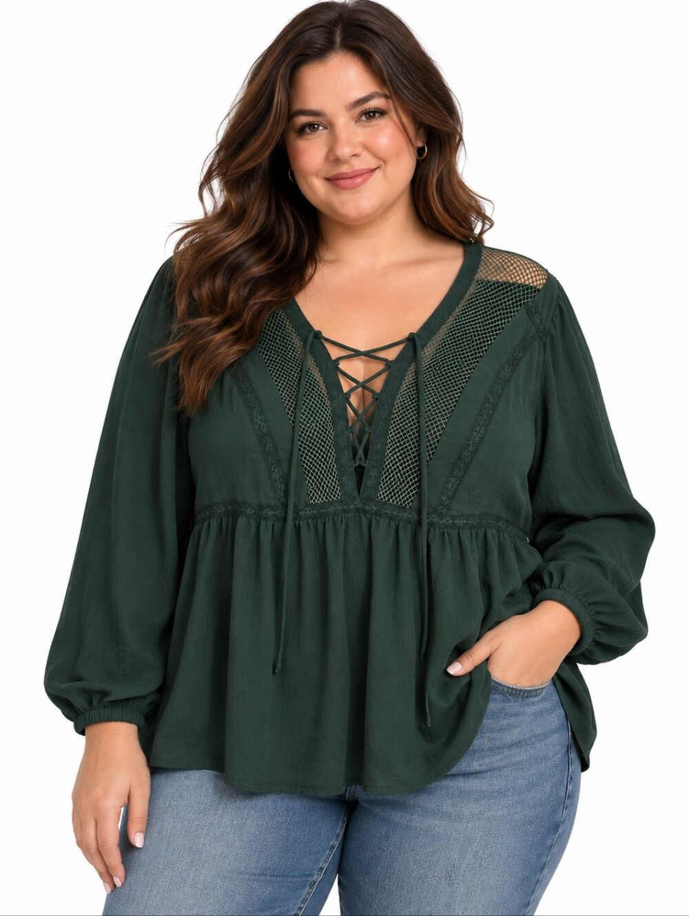 Love & Legend Black Lace-Up Mesh Boho Blouse Plus Size 16